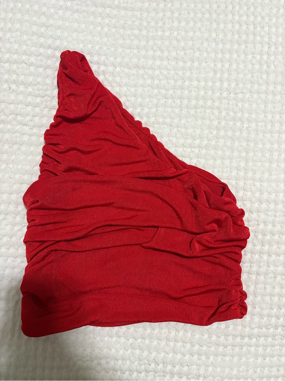 Red One-Shoulder Ruched Crop Top